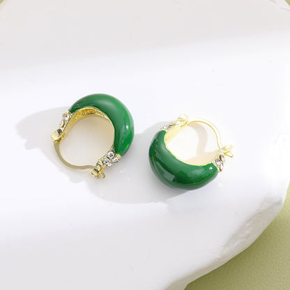 Women's Fashionable Elegant Green Dripping Oil Ear Clip Earrings