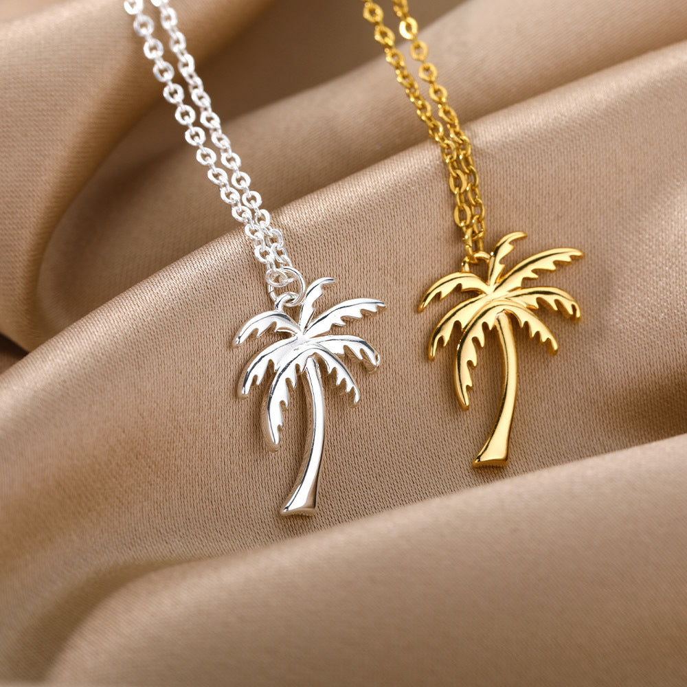 Cute Coconut Tree Simple Style Titanium Steel Necklaces