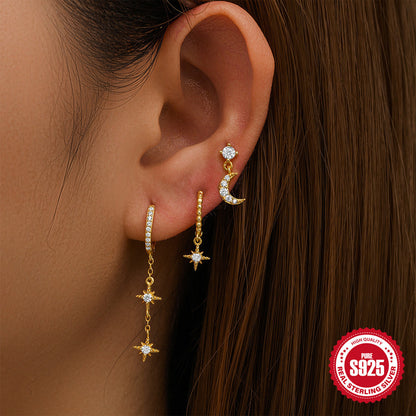Sier Devil's Eye Eight Mang Star Earrings