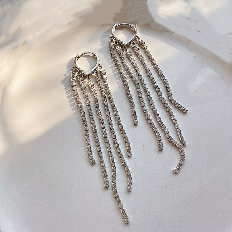 Women's Sier Needle Geometric Pearl Fashion Tassel Earrings