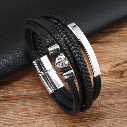 Men's Ancient Style Leather Woven Trendy Beaded Bracelets