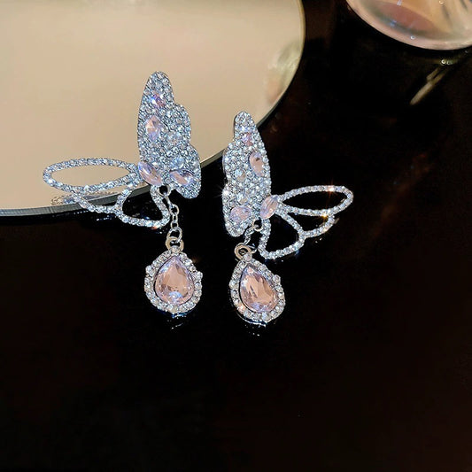 Women's Diamond Butterfly Simple Niche Sweet Cool Style Temperament Earrings