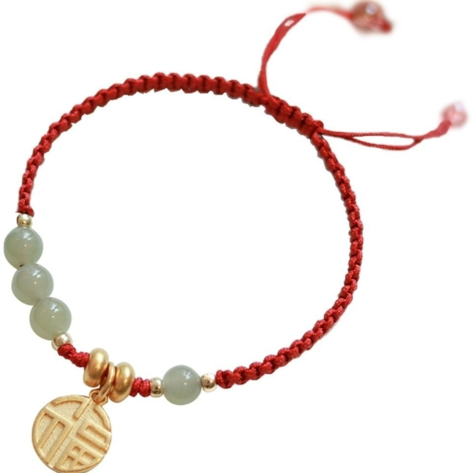 Fashion Jade Hand-woven Red Black Rope Blessing Card Bracelets