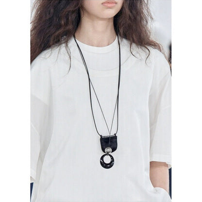 Women's Natural Black Agate Stone Rope Long Necklaces