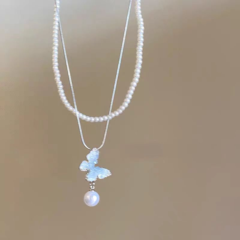 Pearl Female Summer Super Fairy Twin Clavicle Necklaces