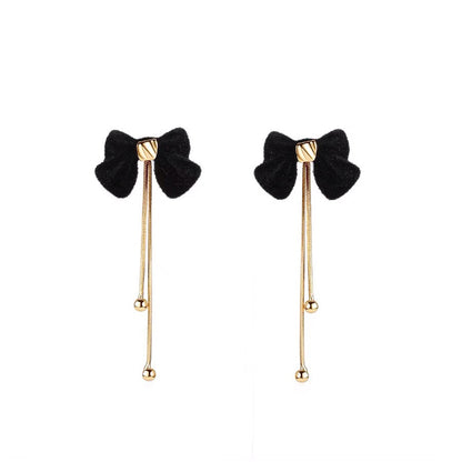 Women's Suitable For With Veet Bow Temperamental Tassel Earrings