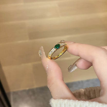 Women's Inlaid Colored Gems Open Retro Simple Temperamental Index Rings