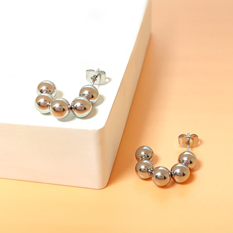 Titanium Steel Ornament Stitching Ball Unique Ear Do Earrings