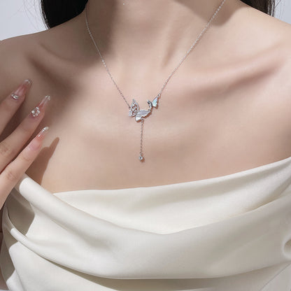 Sier Butterfly Elegant Female Korean High Sense Mori Clavicle Necklaces