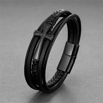 Men's Fashion Leather Rope Hand-woven Titanium Steel Bracelets