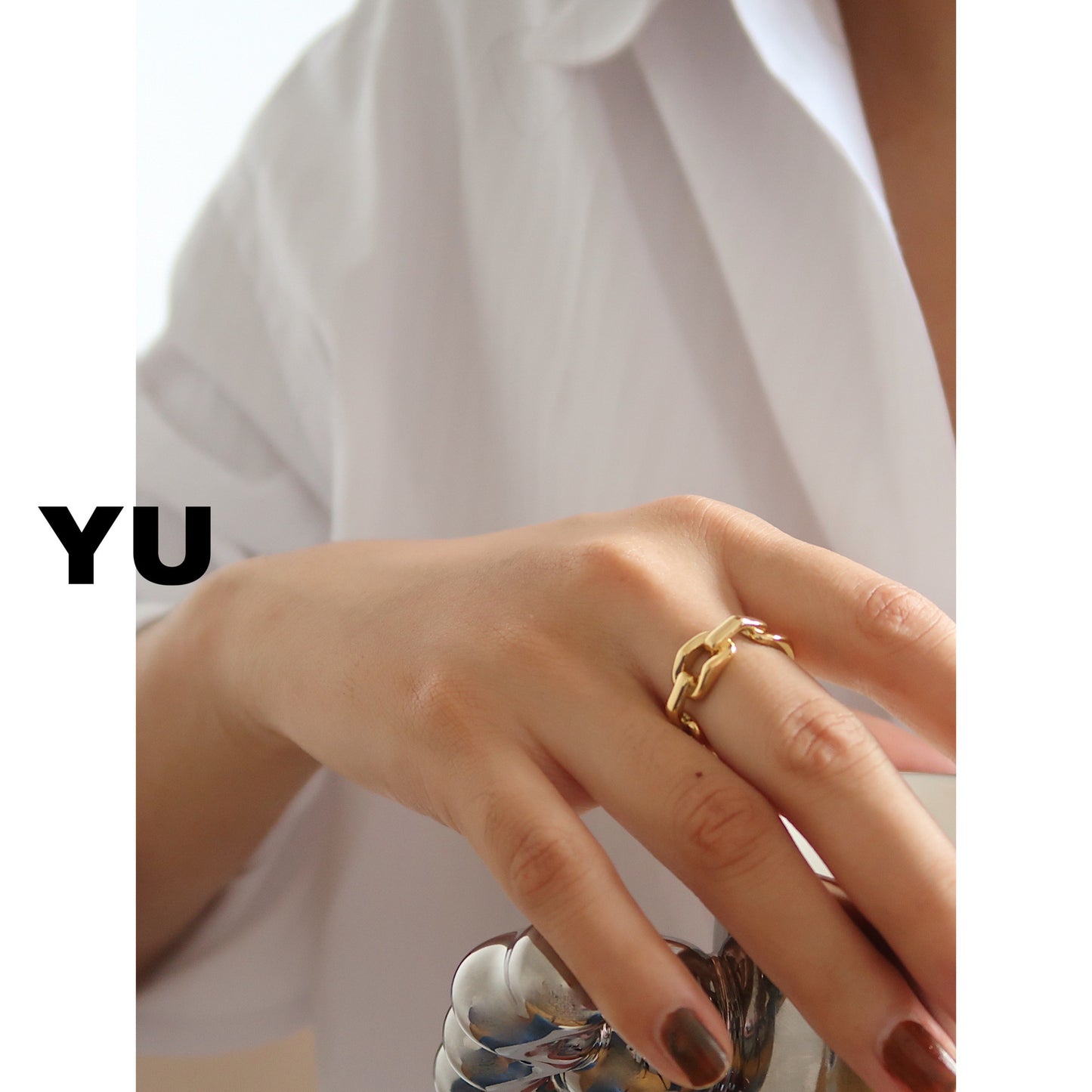 With Yu Ornament Square Chain Female Personality Titanium Rings