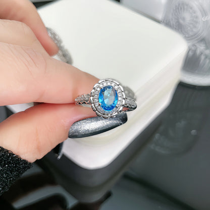 Aquamarine Zircon Light Luxury Graceful Personality Open Rings