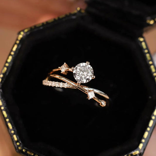 Moissanite Star Rail Female Rose Gold Fashion Design Rings