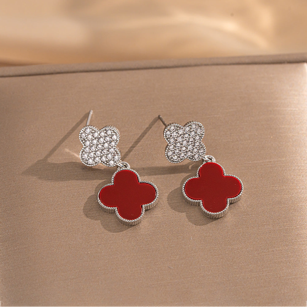 Fashionable Clover Zircon Flower Love Bear Ear Earrings