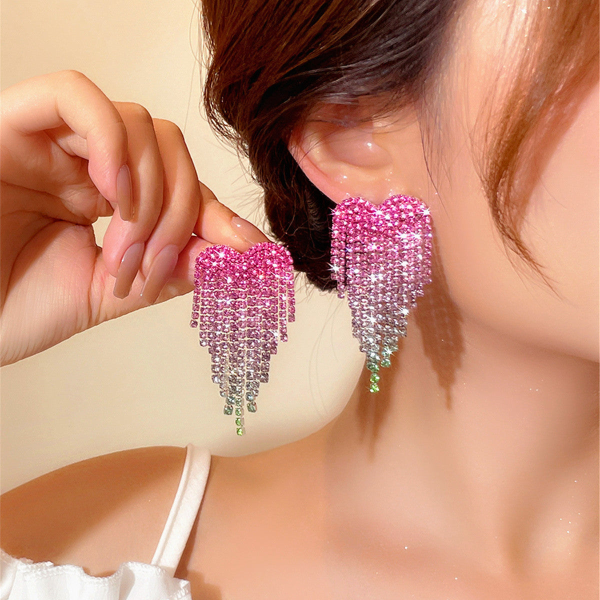 Women's Valentine's Day Gradient Color Heart-shaped Full Earrings