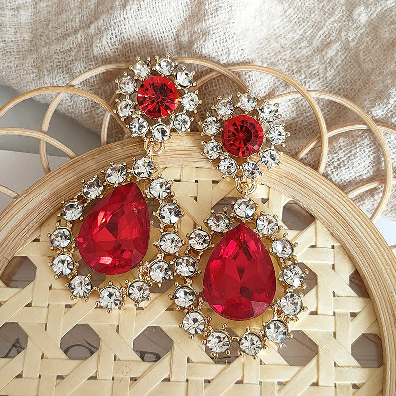 Style Retro Baroque Court Ruby Dinner Light Luxury Earrings