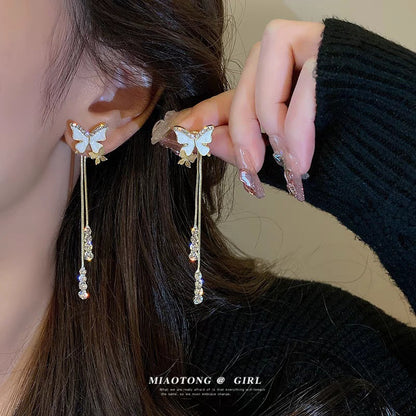 Women's Long Full Rhinestone Tassel Fashion Elegant Earrings