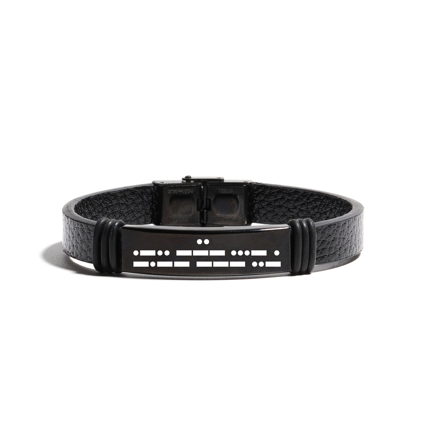 Moss Password Leather Black Stainless Steel Bracelets