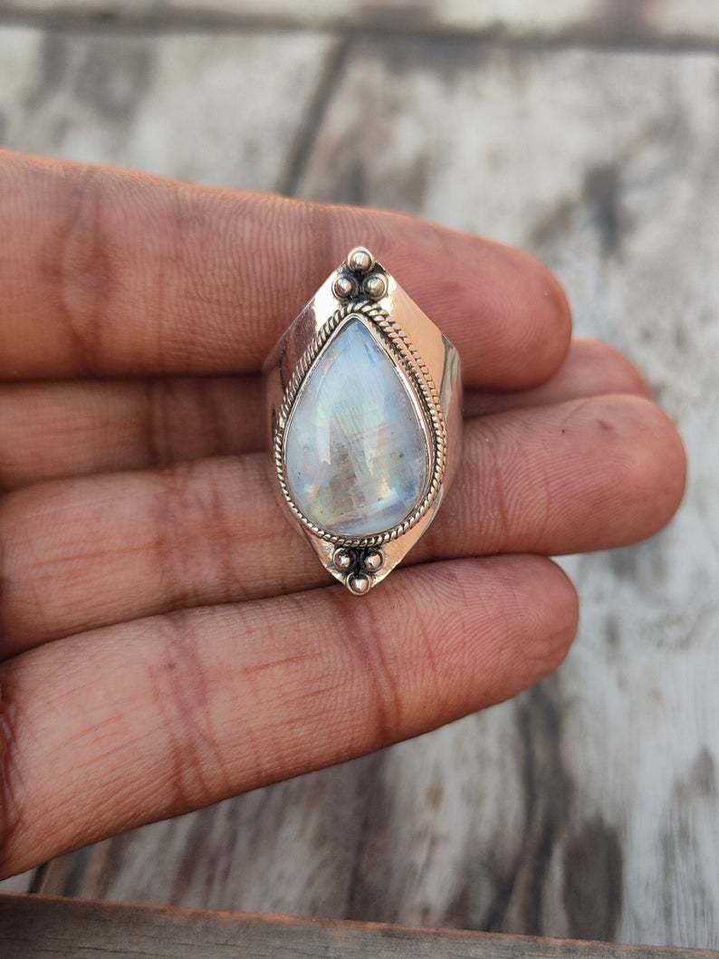 Strength Retro Moonstone Fashion Punk Style Rings