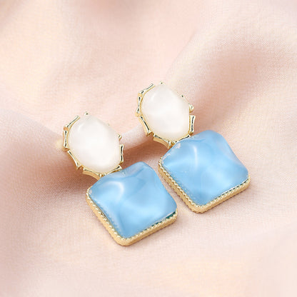 Contrast Color Water Ripple Retro Geometric Square Unique Earrings