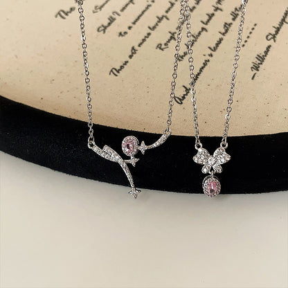 Pink Zircon Bow Meteor Female Gentle Niche Necklaces