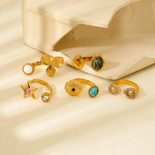 Personalized Stainless Steel Gold Plated Natural Stone Rings
