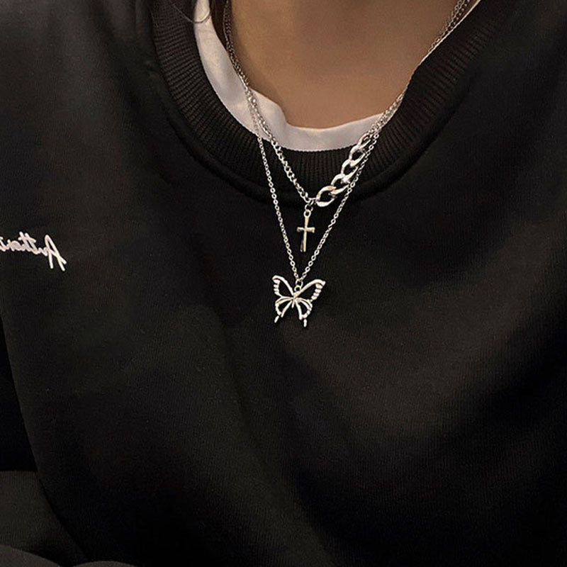 Women's Butterfly Hip Hop Bow Clavicle Chain Cold Necklaces