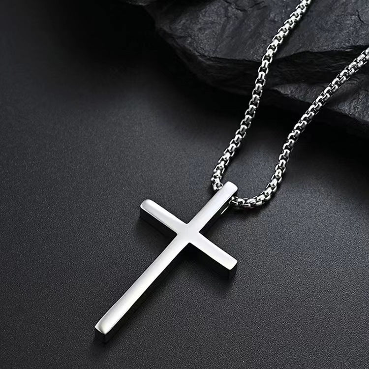 Men's Cross Titanium Steel Long Sweater Chain Necklaces