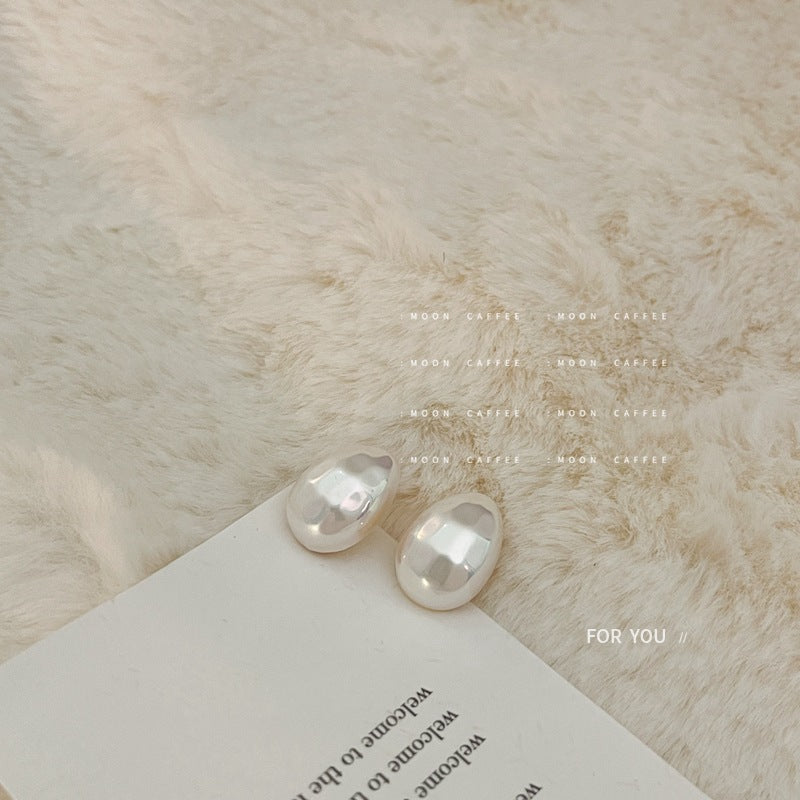 Women's Sier Needle Water Drop Mabe Pearl Retro Elegant Earrings