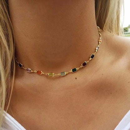 Colorful Diamond Bright Crystal Trendy Simple Necklaces