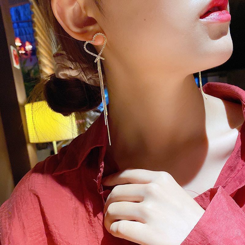 Women's Sier Love Tassel Long Temperament Wild Elegant Earrings