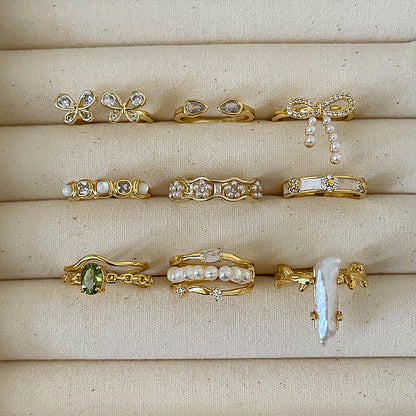Luxury Pearl Zircon Golden Open-end Collection Female Rings
