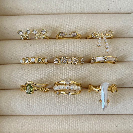 Luxury Pearl Zircon Golden Open-end Collection Female Rings