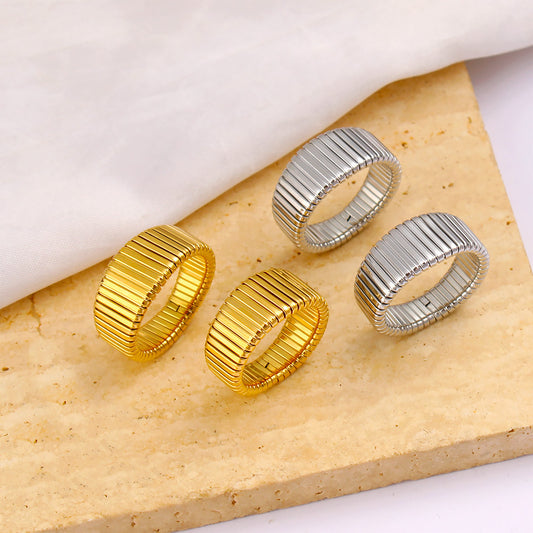 Striped Irregular Gold Titanium Steel Fashion Rings