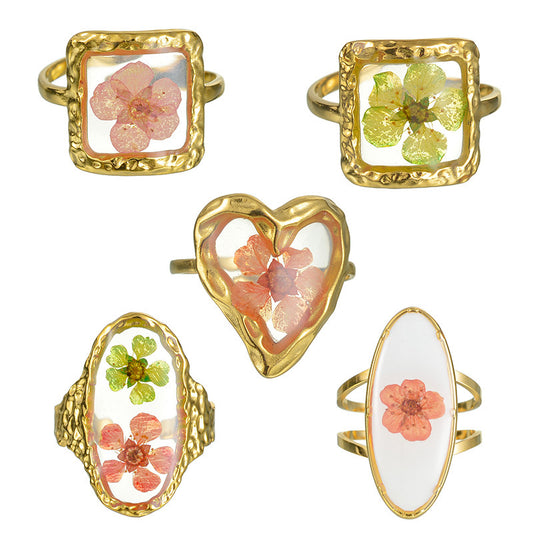 Titanium Steel Simple Light Luxury Preserved Fresh Flower Cold Rings