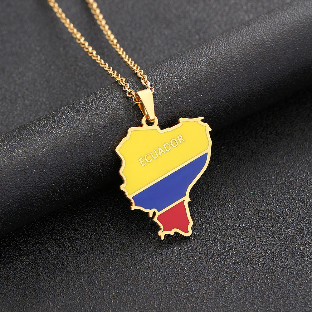 Women's & Men's Fashion Stainless Steel Ecuador Map For Necklaces
