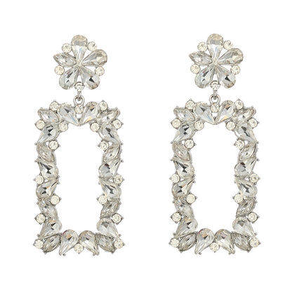 Female Flower Square Full Diamond Party Earrings