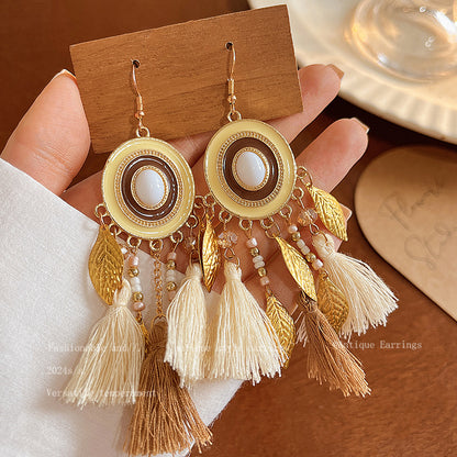 Women's Bohemian Style Long Feather Tassel Ethnic Earrings