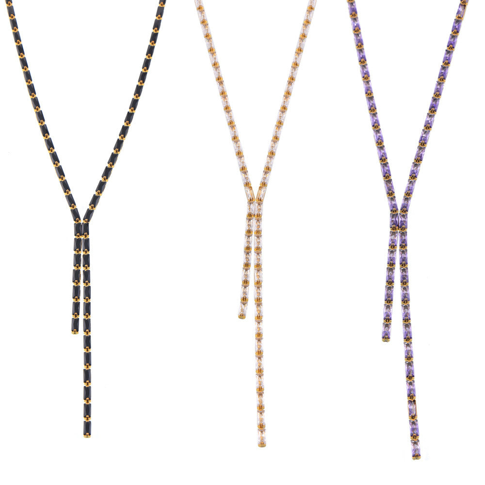 Single Row Diamond Titanium Steel Inlaid Color Necklaces