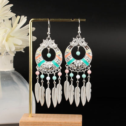 Tassel Turquoise Retro Imitation Miao Sier Minority National Style Earrings