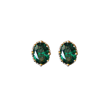 Women's Sier Gold-plated Emerald Stone Inlaid Ear Oval Earrings