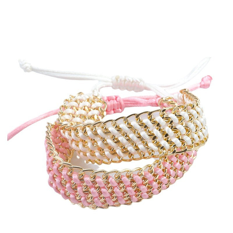 Colorful Chain Woven Wide Body Gold Bracelets