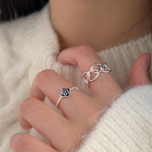 Women's Style Flower Sterling Sier Hollow Geometry Rings