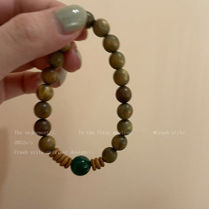 Women's Green Sandalwood Beaded Chinese Style Retro Minority High Bracelets