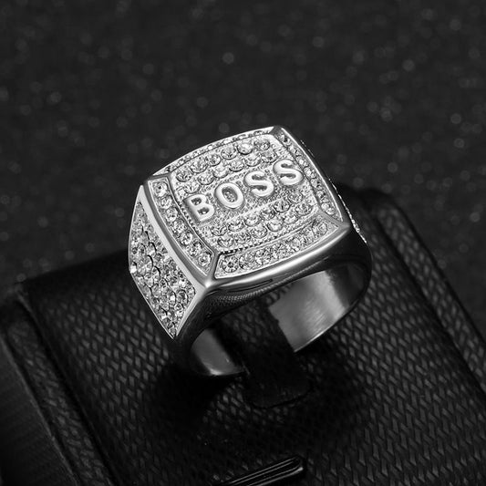 Men's Hip Hop Titanium Steel Vacuum Plating Rhinestone Rings