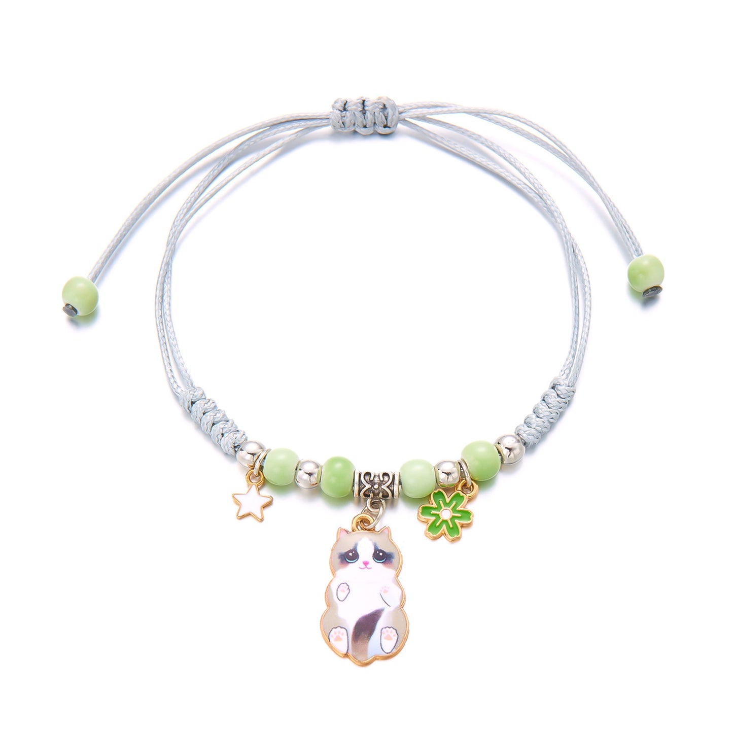 Cat Flower Ceramic Beads Woven Golden Bracelets