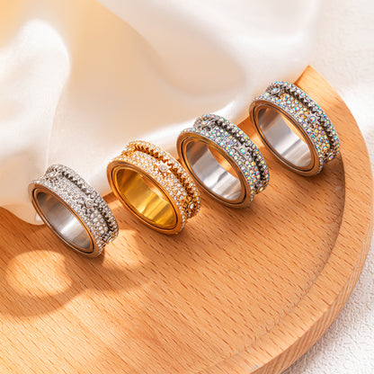 Diamond Starry Gear Can Rotatable Couple Rings