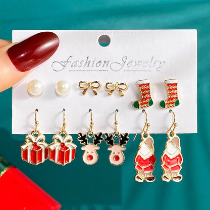 Women's Oil Santa Claus Tree Elk Suit World Party Earrings