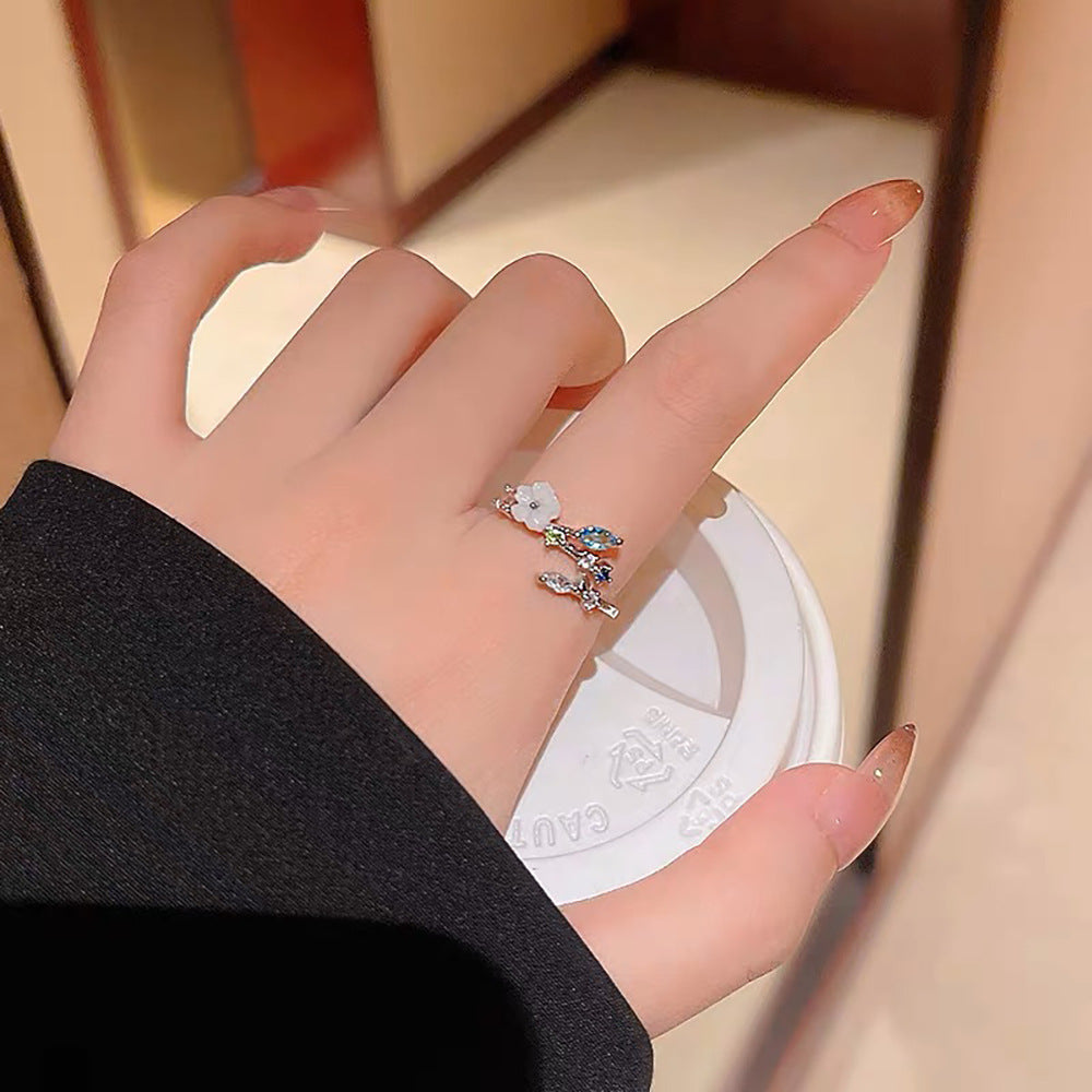 High Sense Color Zircon Flower Female Open Rings