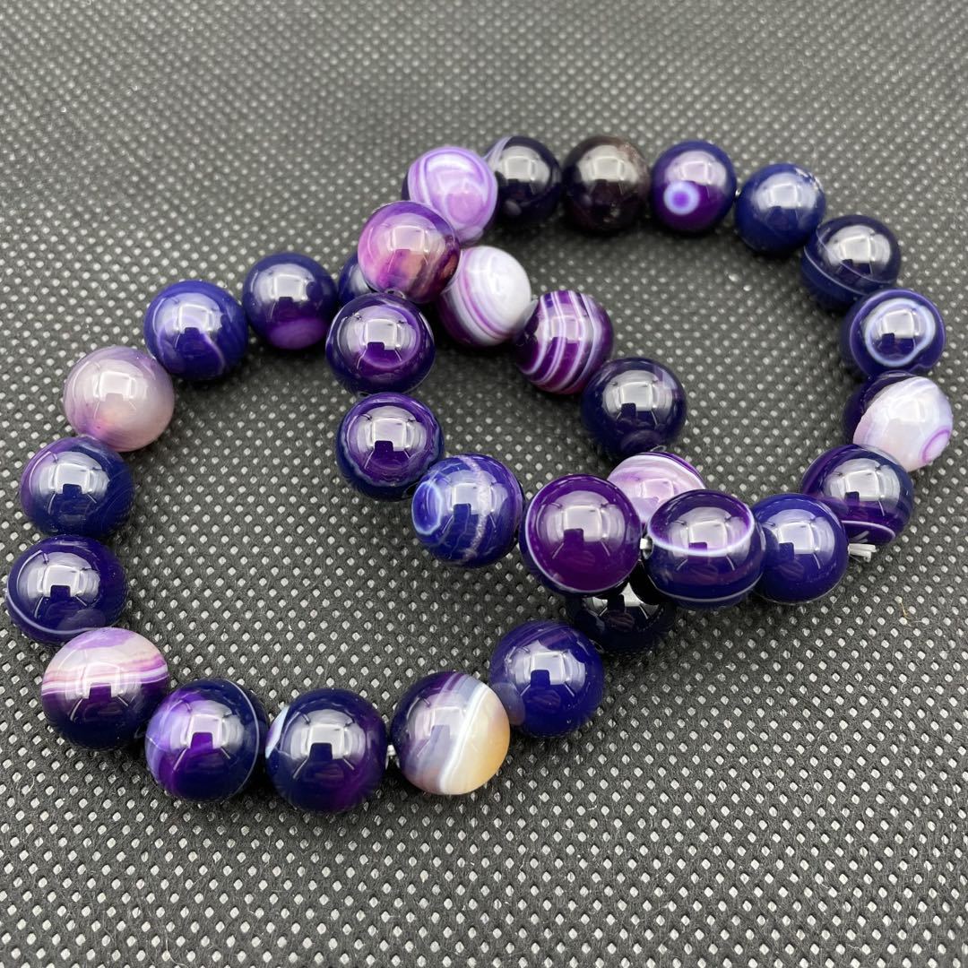 Women's & Men's Agate Purple Stripe Round Beads Single Circle Bracelets